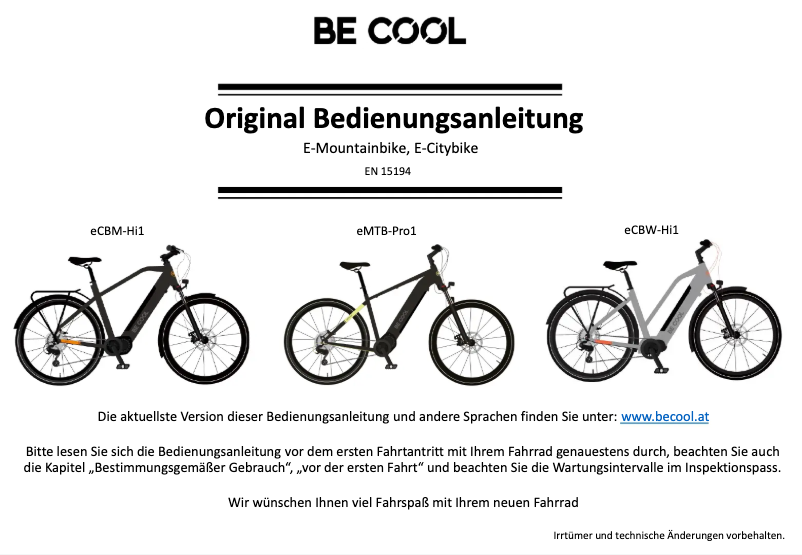 Page n°1 - Manuel utilisateur Be Cool eMTB-Pro1