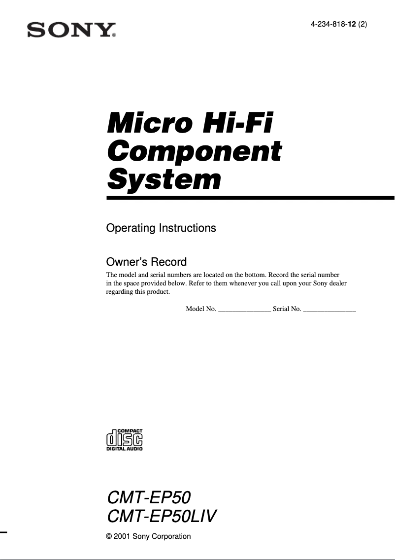 Página 1 del manual Manual de usuario Sony CMT-EP50LIV