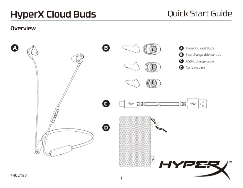 Page 1 de la notice Guide de démarrage rapide HyperX Cloud Buds