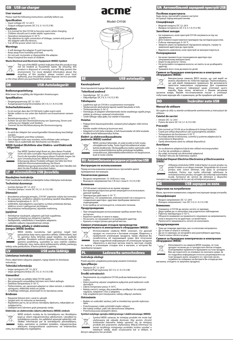 Page 1 de la notice Manuel utilisateur Acme CH106