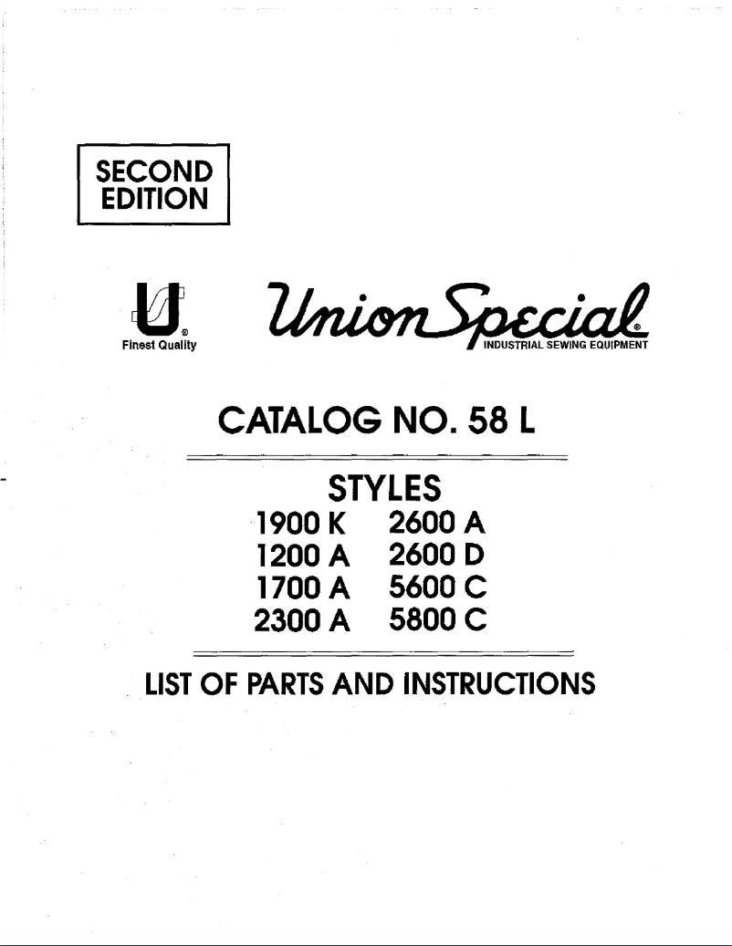 Page n°1 - Manuel utilisateur Union Special 1900K