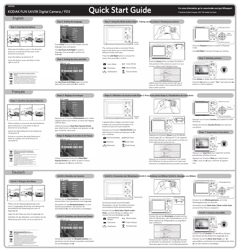 Page n°1 - Manuel utilisateur Kodak Fun Saver FD3