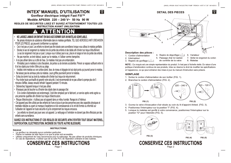Page n°1 - Manuel utilisateur Intex Fast Fill AP620A