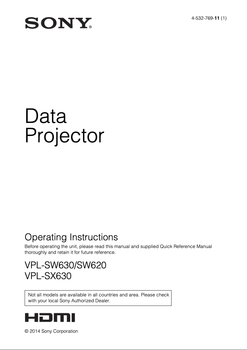 Image de la première page du manuel de l'appareil VPL-SW630M