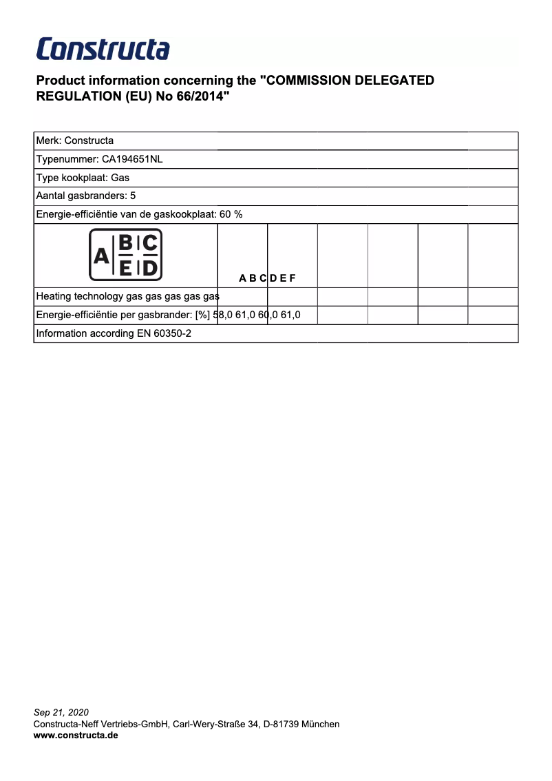 Page 1 de la notice Manuel utilisateur Constructa CA194651NL