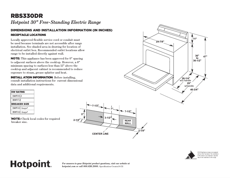 Page 1 de la notice Fiche technique Hotpoint RBS330DRWW