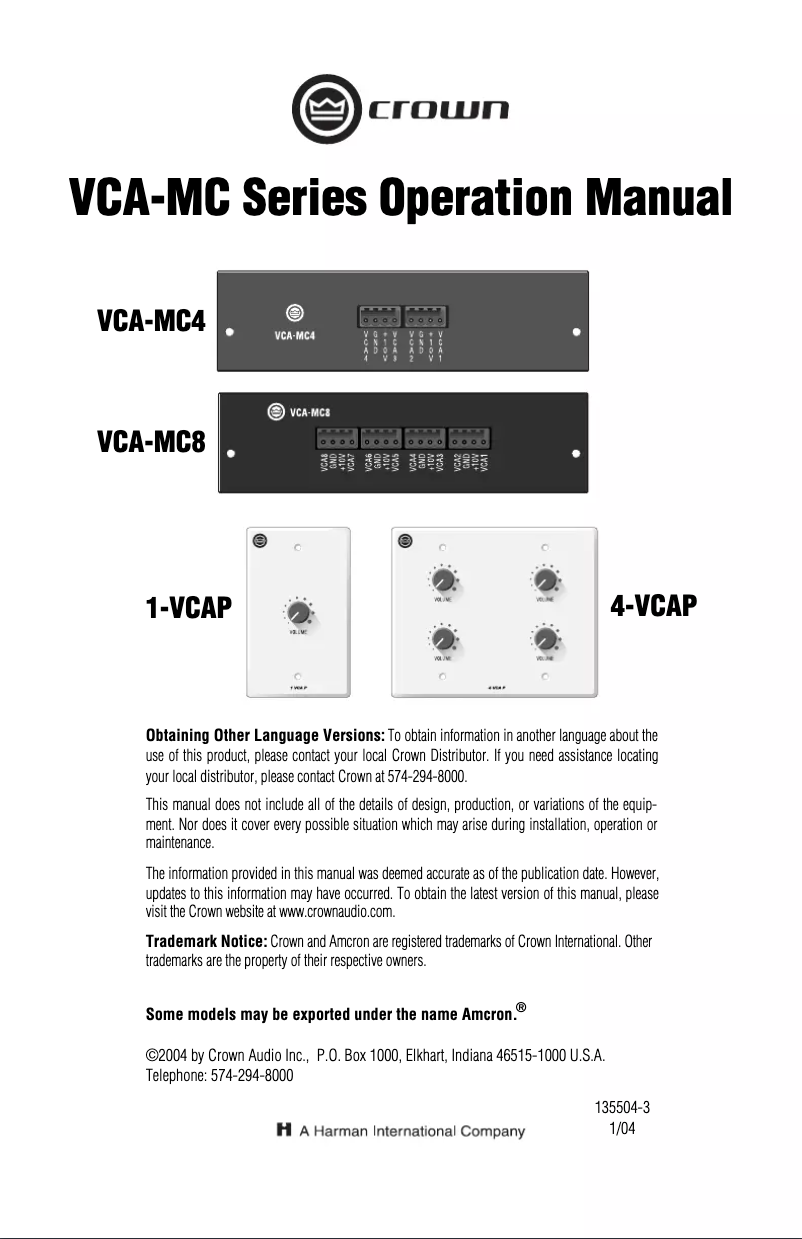 Page n°1 - Manuel utilisateur Crown 1-VCAP