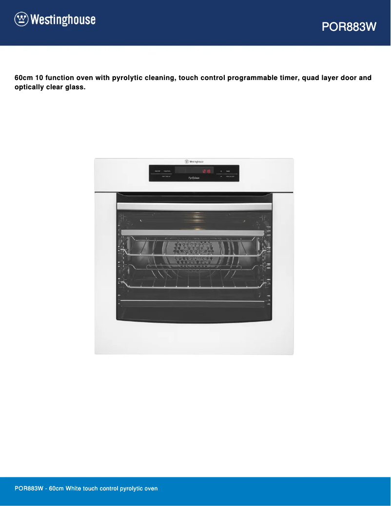 Página 1 del manual Ficha técnica Westinghouse POR883W