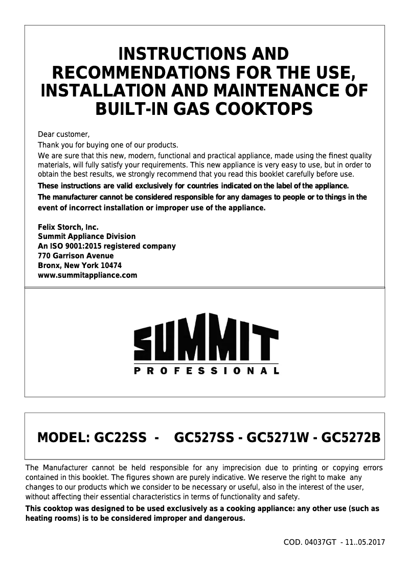 Page n°1 - Mode d'emploi Summit GC5271WTK30