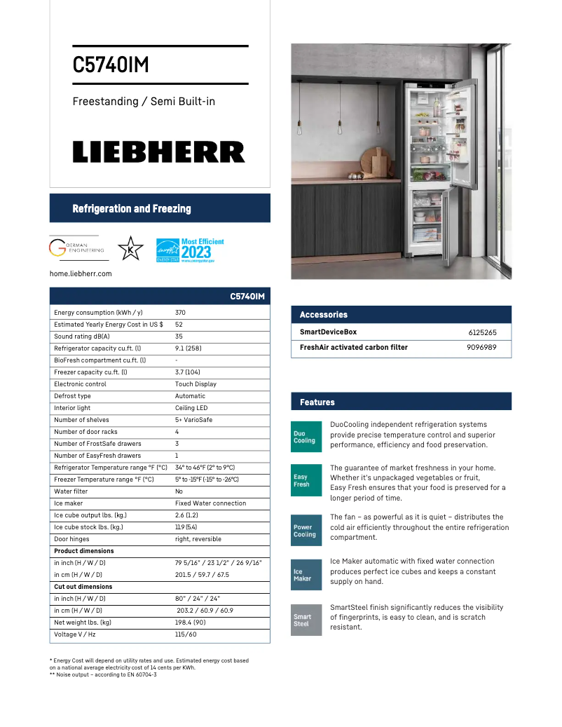 Page n°1 - Fiche technique Liebherr C5740IM