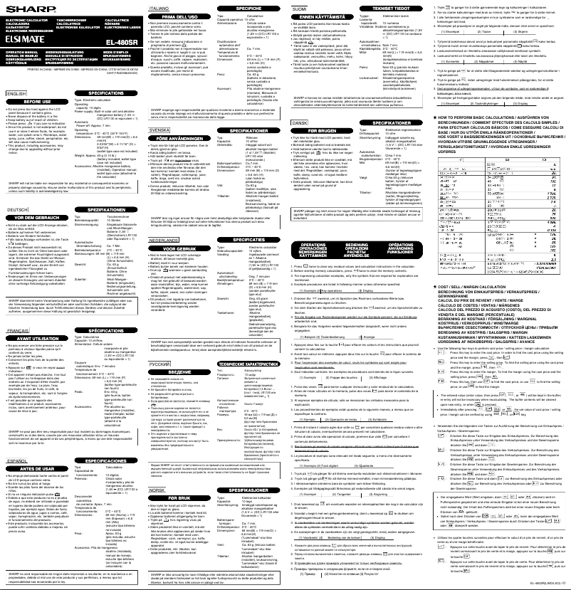 Page 1 de la notice Manuel utilisateur Sharp EL-480SR