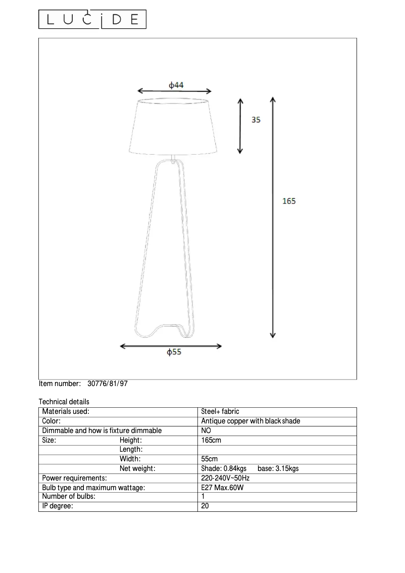 Page 1 de la notice Manuel utilisateur Lucide Capucino 30776/81/97