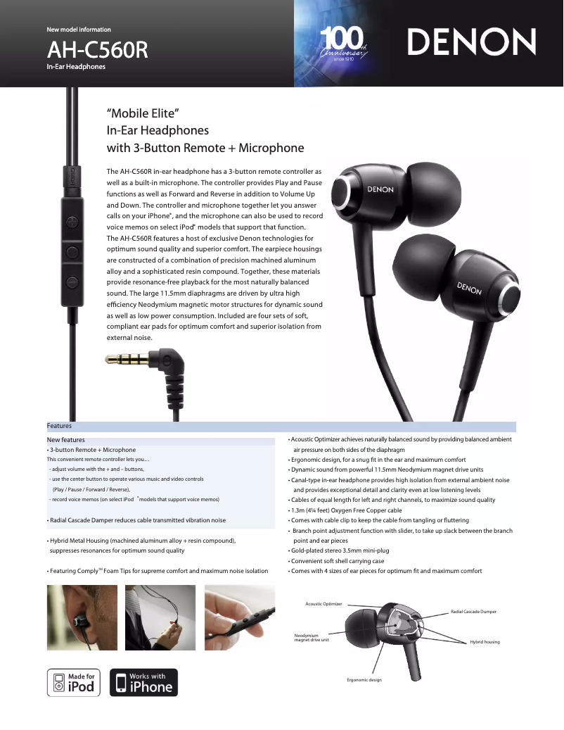 Page 1 de la notice Manuel utilisateur Denon AH-C560R