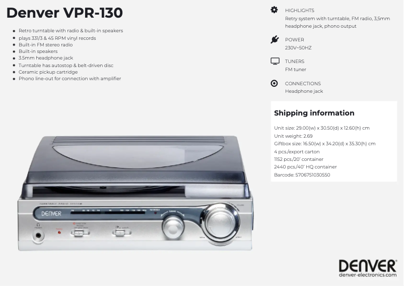 Imagen de la primera página del manual del dispositivo VPR-130