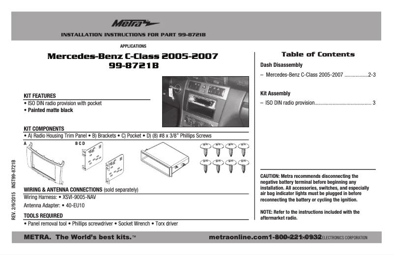Page n°1 - Manuel utilisateur Metra 99-8721B