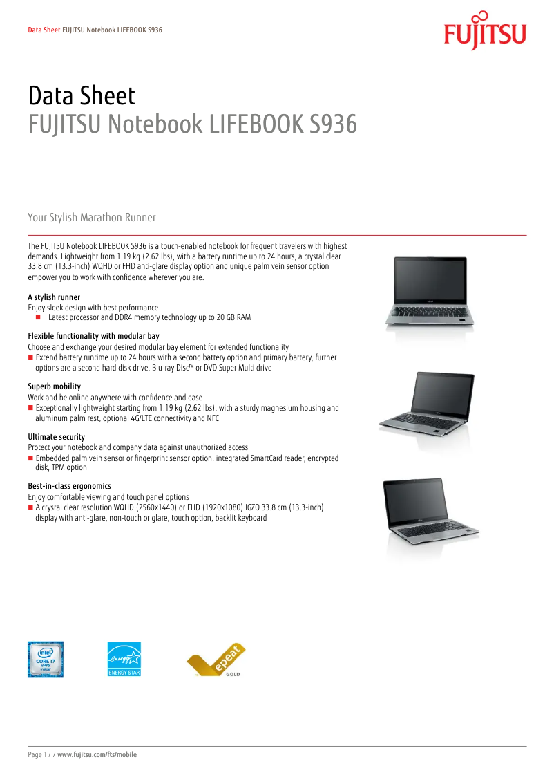 Page n°1 - Manuel utilisateur Fujitsu LIFEBOOK S936