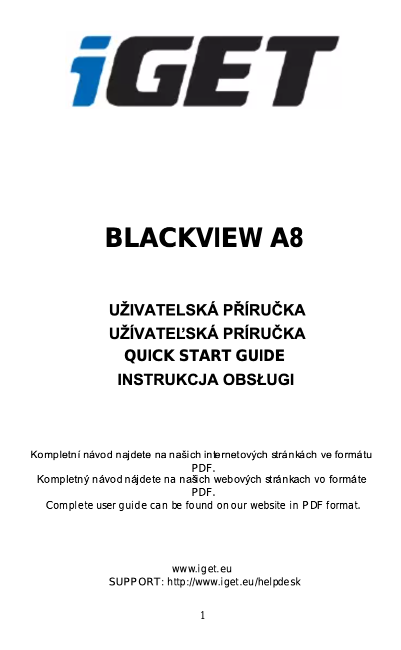 Page 1 de la notice Manuel utilisateur iGET Blackview A8