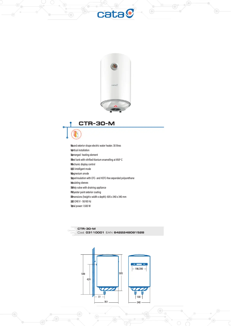 Page 1 de la notice Fiche technique CATA CTR-30-M