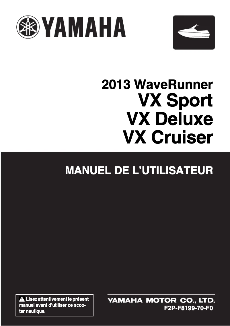 Page 1 de la notice Manuel utilisateur Yamaha WaveRunner VX Sport (2013)