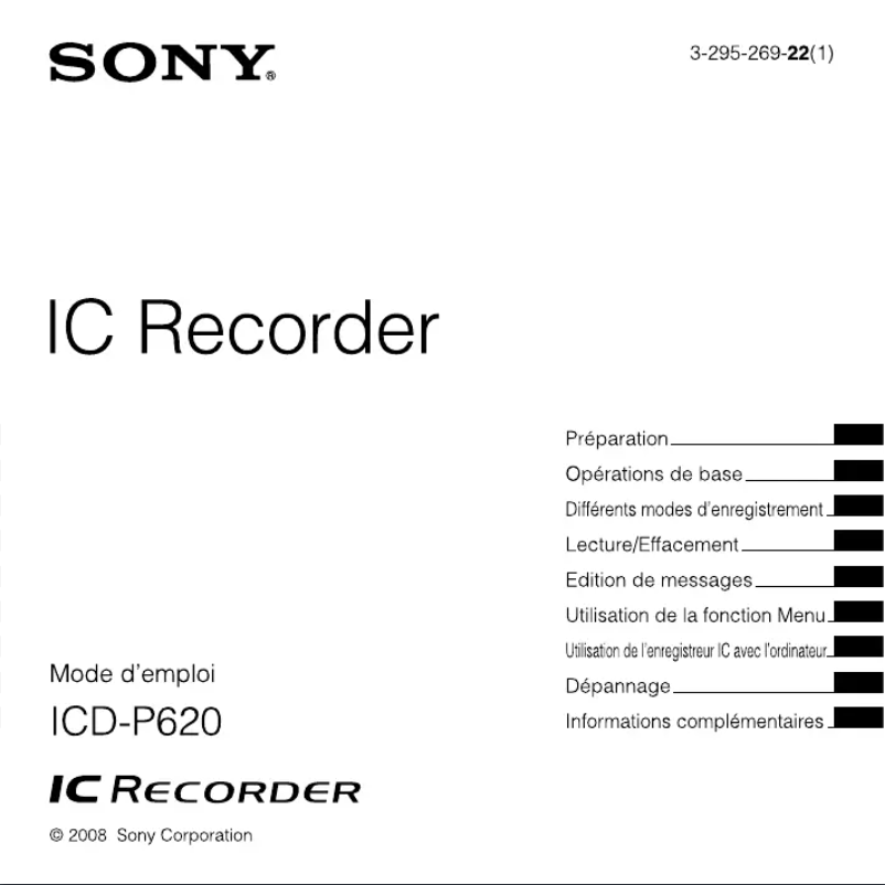 Page n°1 - Manuel utilisateur Sony ICD-P620