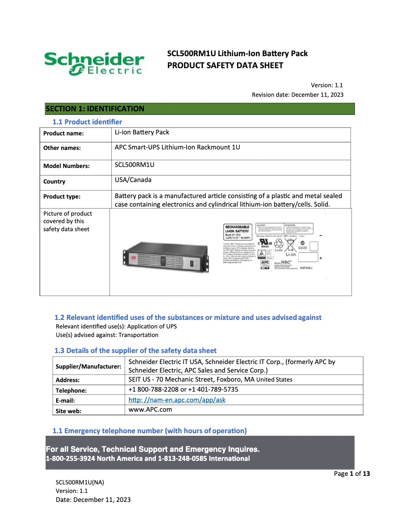 Page 1 de la notice Instructions de sécurité APC Smart-UPS SCL500RM1U