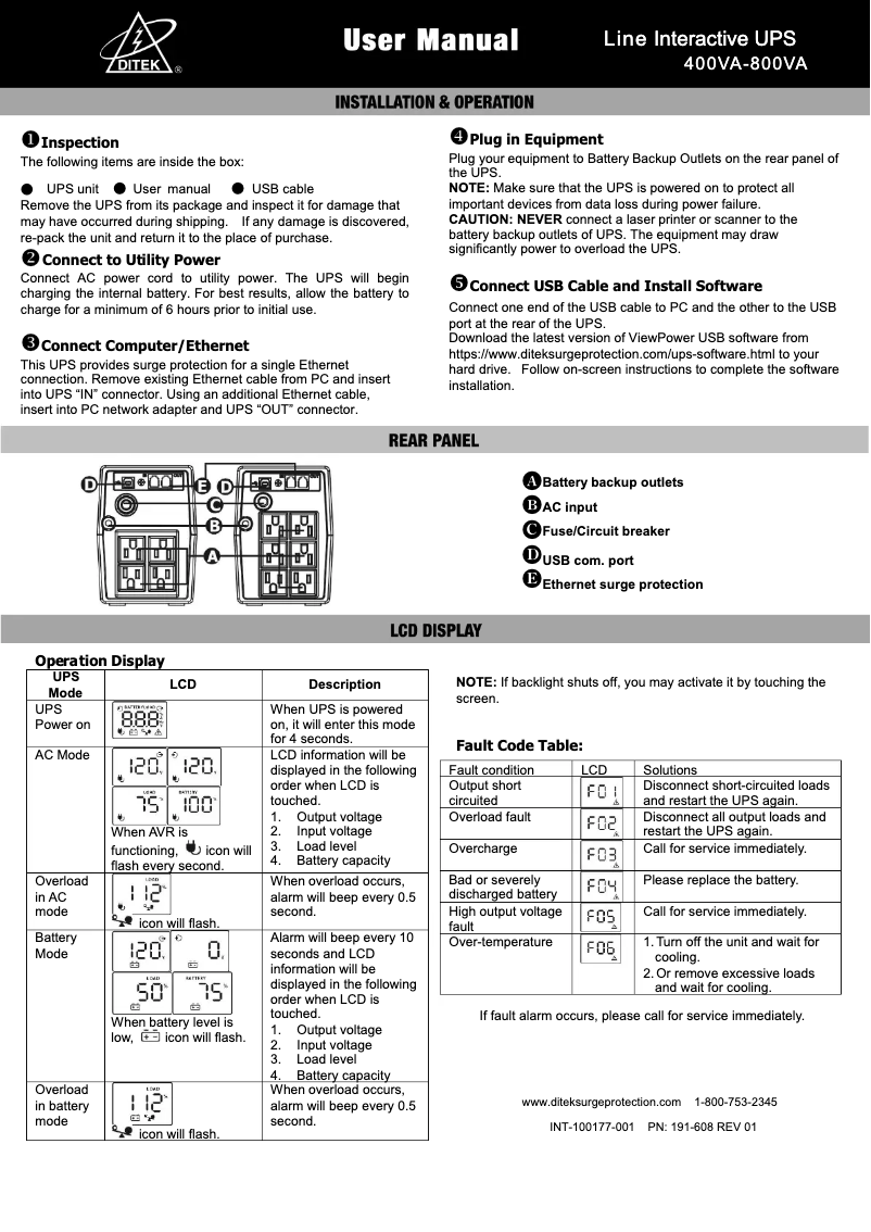 Page n°1 - Manuel utilisateur Ditek DTK-UPS