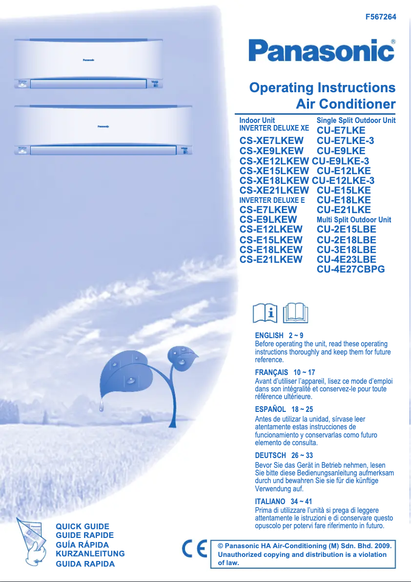 Page 1 de la notice Manuel utilisateur Panasonic CU-E9LKE3