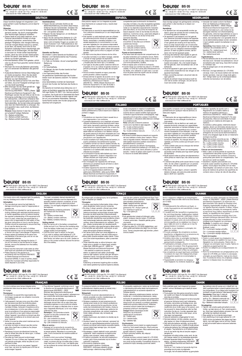 Page 1 de la notice Manuel utilisateur Beurer BS 05