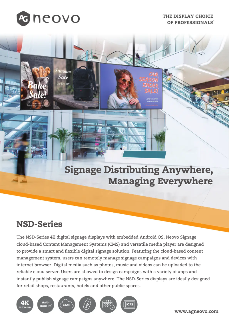 Page 1 de la notice Fiche technique AG Neovo NSD-7501Q