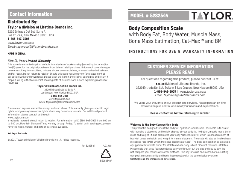 Image de la première page du manuel de l'appareil 5282544