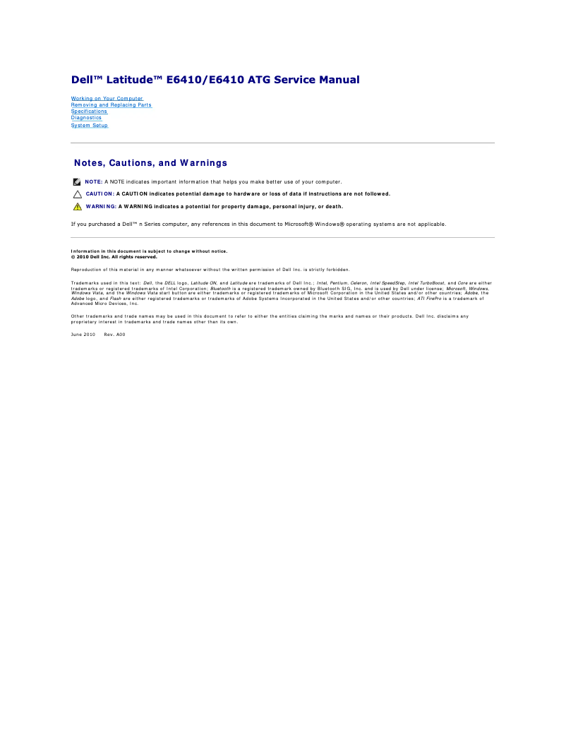 Page 1 de la notice Manuel utilisateur Dell Latitude E6410
