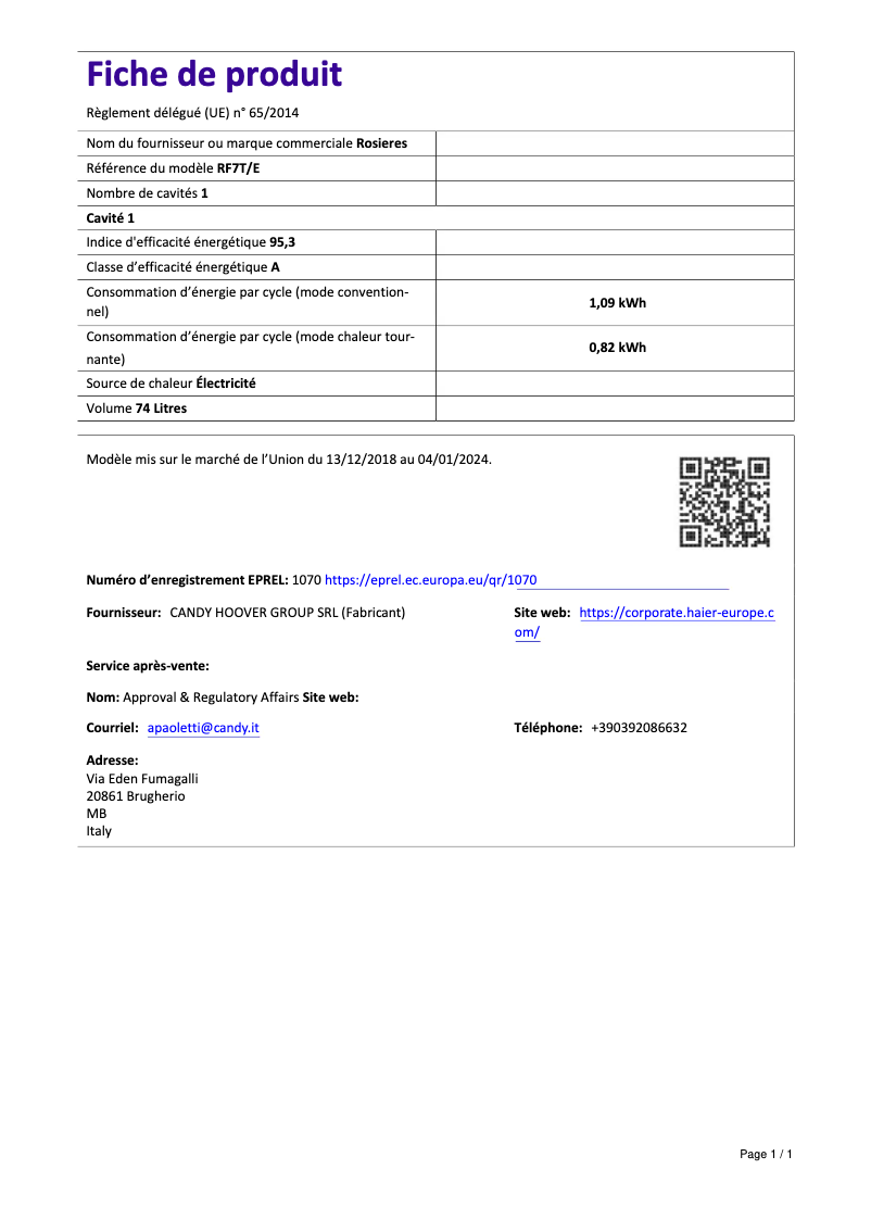 Image de la première page du manuel de l'appareil RF7T/E