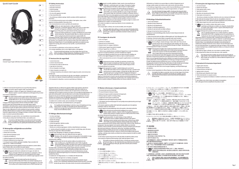 Page n°1 - Guide de démarrage rapide Behringer HPX4000