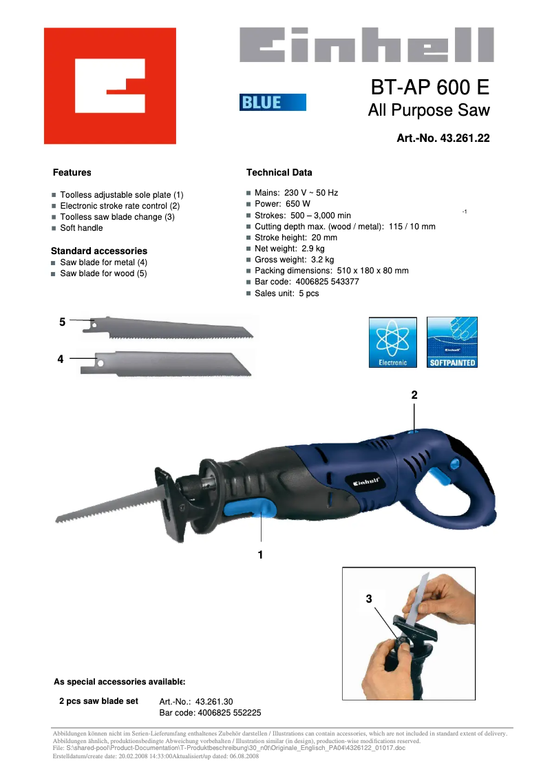 Page n°1 - Manuel utilisateur Einhell BT-AP 600E