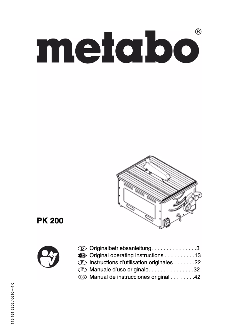 Page 1 of the manual User Manual Metabo PK 200