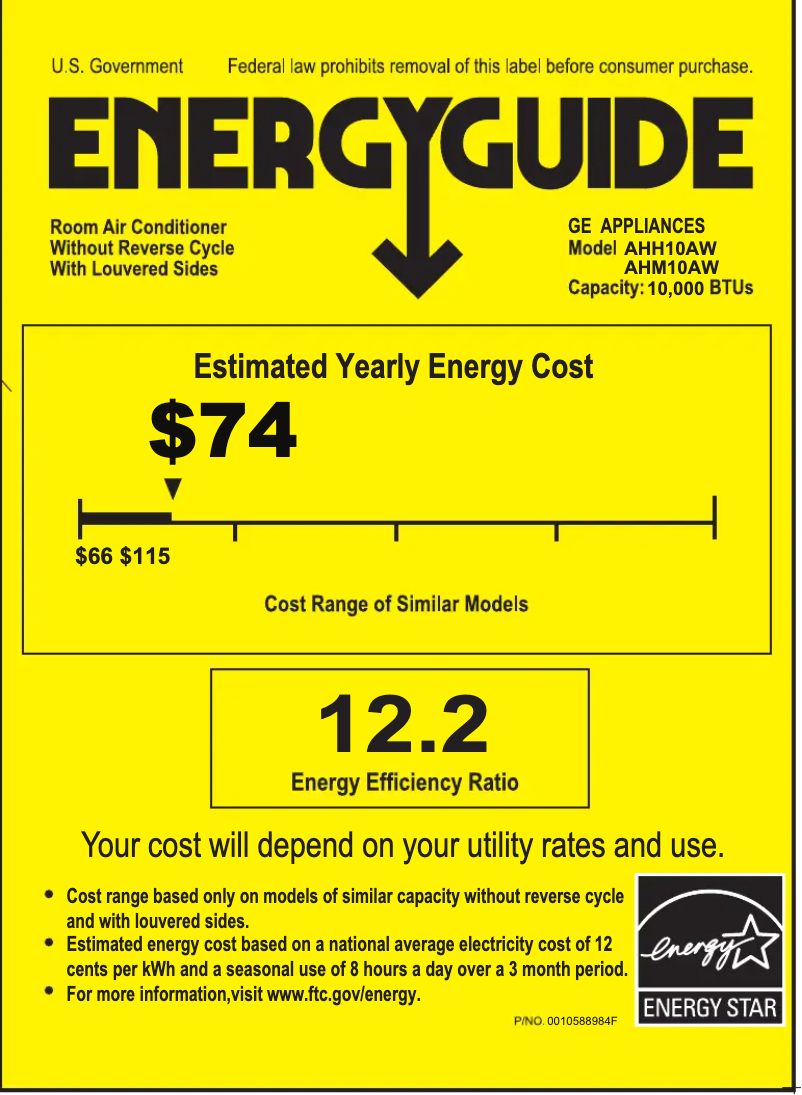 Page 1 of the manual Energy Label GE AHH10AW