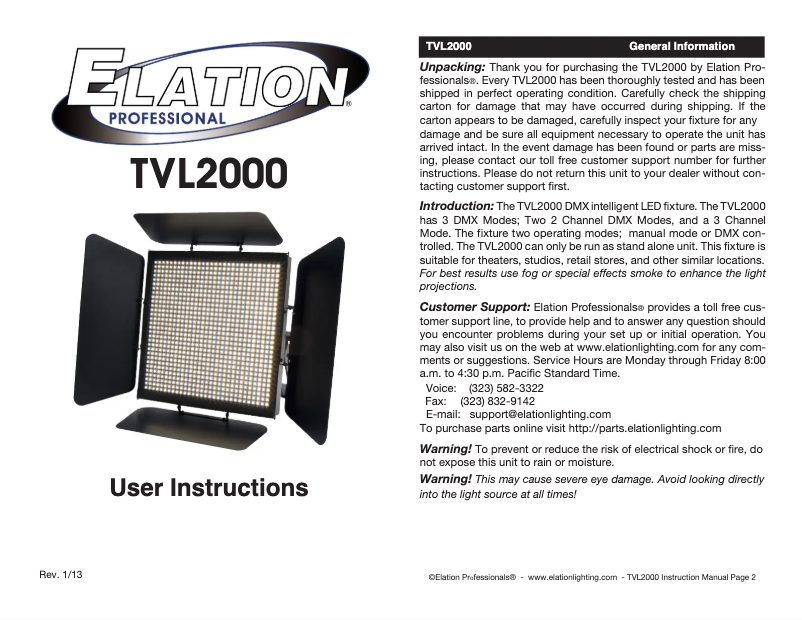 Image de la première page du manuel de l'appareil TVL2000