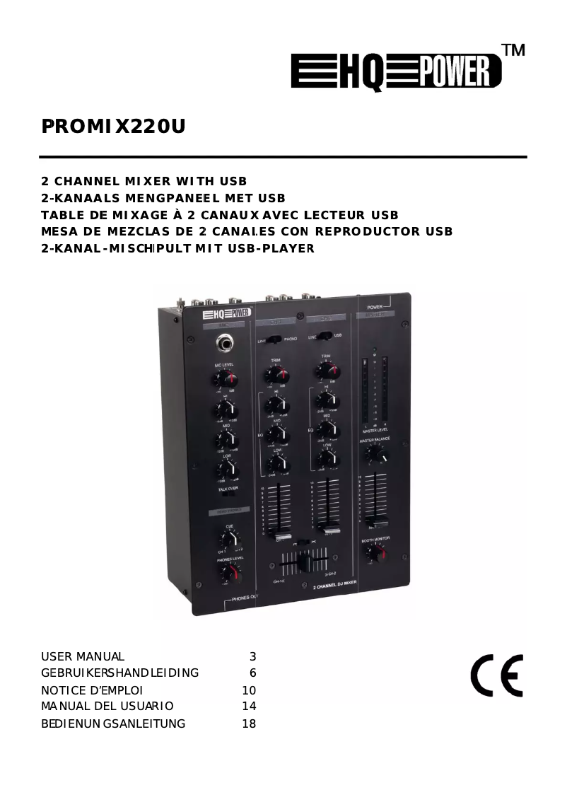 Page 1 de la notice Manuel utilisateur HQ Power PROMIX220U