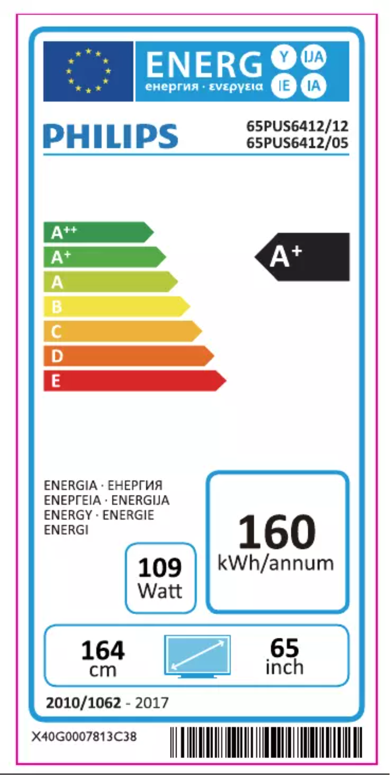 Page 1 de la notice Label énergétique Philips 6000 series 65PUS6412