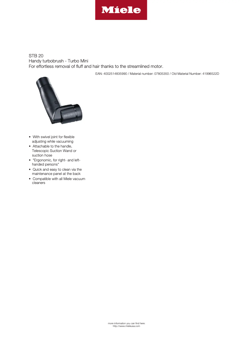 Página 1 del manual Ficha técnica Miele STB 20