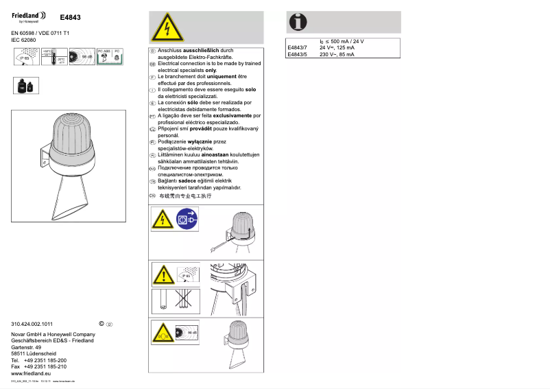 Page 1 de la notice Manuel utilisateur Friedland E4843