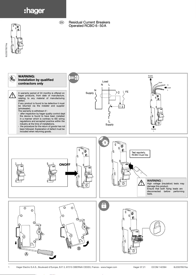 Page 1 de la notice Manuel utilisateur Hager AEC241Y