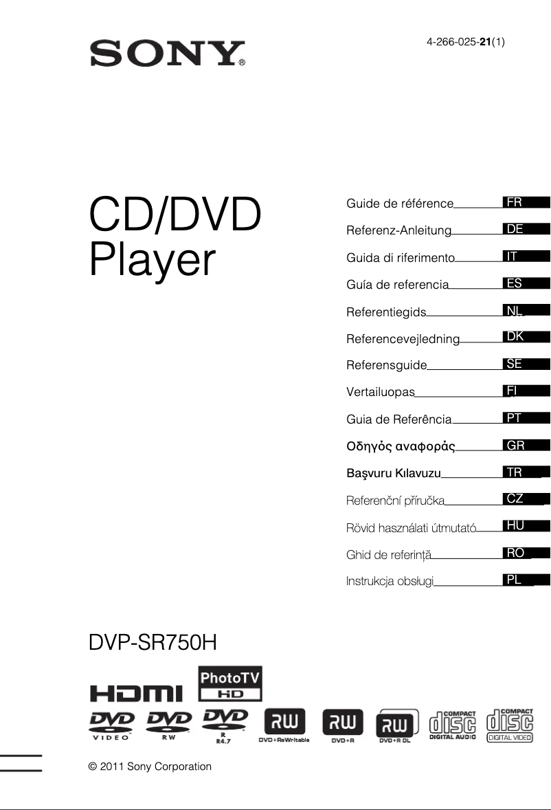 Page n°1 - Manuel utilisateur Sony DVP-SR750H