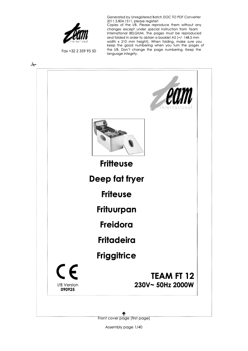 Page 1 de la notice Manuel utilisateur Team FT 12