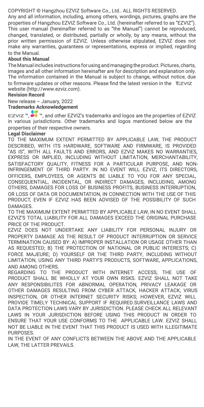 Page 1 de la notice Manuel utilisateur EZVIZ C8C Lite