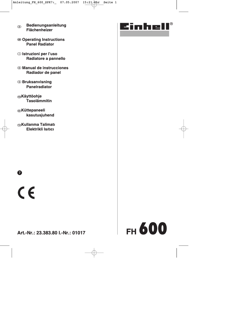 Page 1 de la notice Mode d'emploi Einhell FH 600
