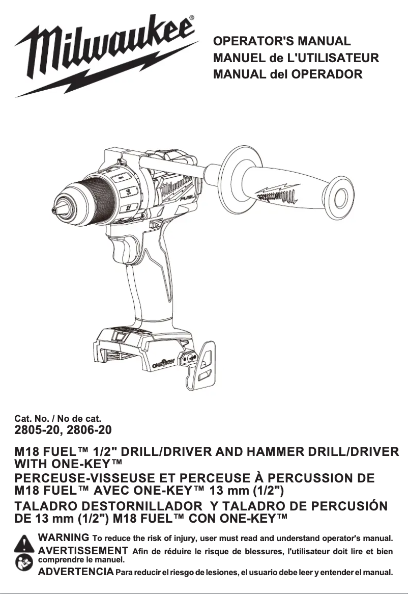 Page 1 de la notice Manuel utilisateur Milwaukee M18 Fuel 2806-22
