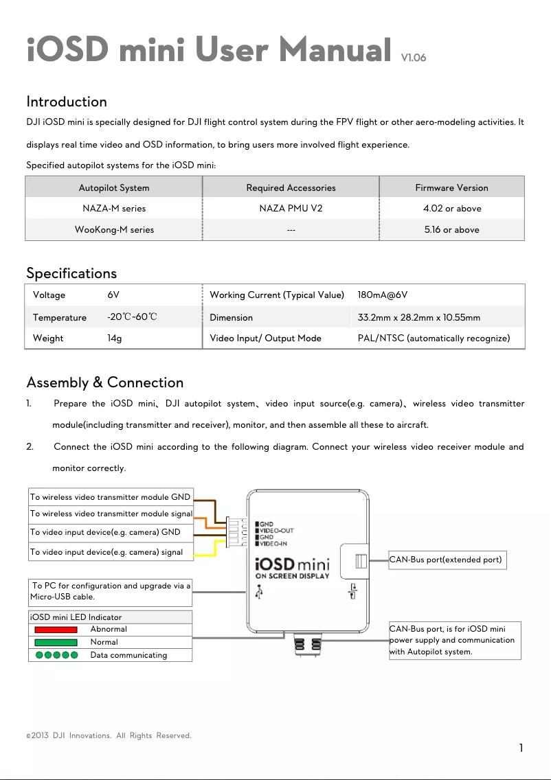 Page 1 de la notice Manuel utilisateur DJI iOSD MARK II