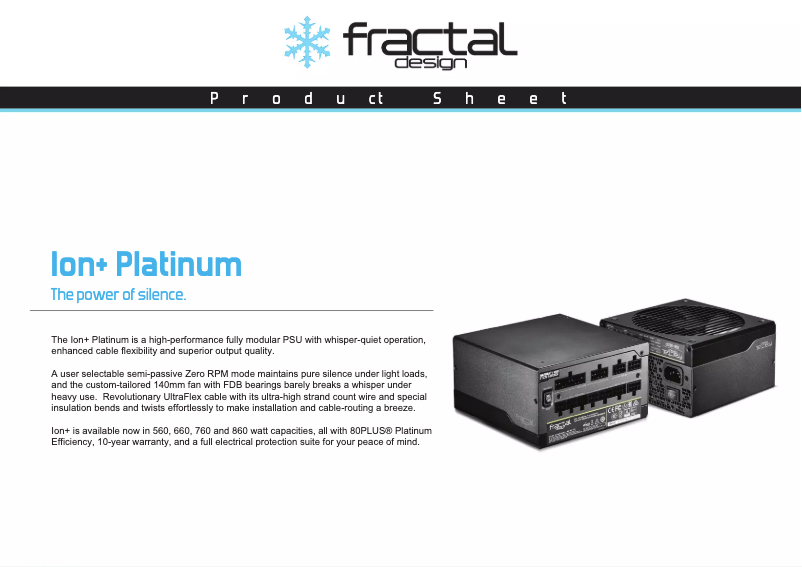 Page 1 de la notice Fiche technique Fractal Design Ion+ Platinum