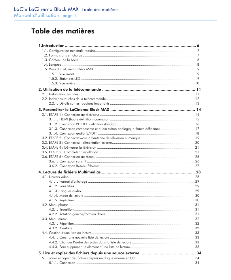 Page n°1 - Manuel utilisateur LaCie LaCinema Black MAX